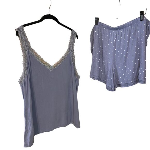 Soma Pajama Set XXL Blue Lace Trim Cami & Polka Dot Shorts Sleepwear - Picture 1 of 6